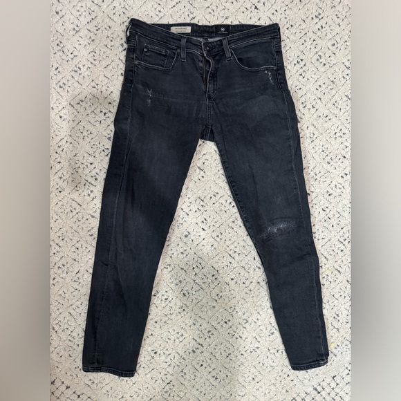 AG Adriano Goldschmied distressed black The Stevie Slim Straight Ankle Jean - Picture 2 of 5
